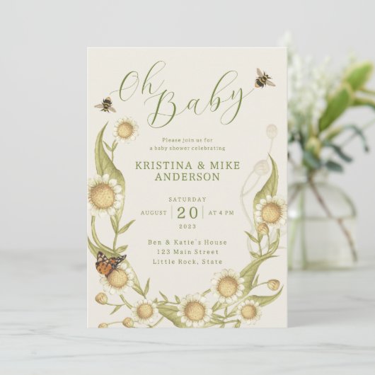 All in One Oh Baby Bee QR Code Douche Uitnodiging (Staand voorkant)