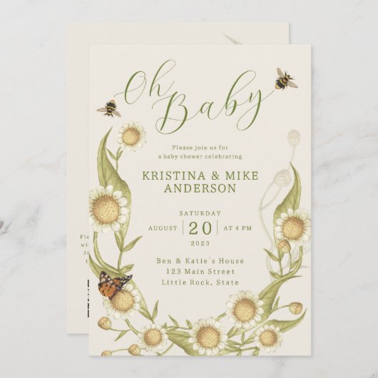 All in One Oh Baby Bee QR Code Douche Uitnodiging (Voorkant / Achterkant)