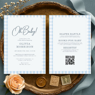 All in One Oh Baby Boy Blue Gingang Baby Shower Kaart