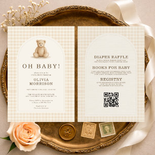 All in One Oh Baby Gingham Teddybeer Baby Shower Kaart