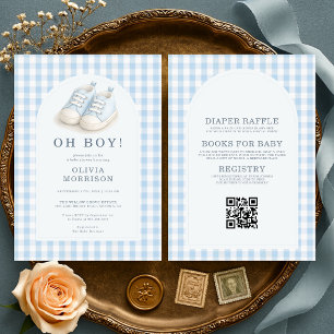 All in One Oh Boy Blauwe Socks Geruite Baby Shower Kaart
