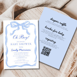 All-in-One Oh Boy Blue Ribbon Bow Baby shower Kaart