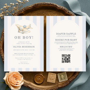 All in One Oh Boy Blue Vliegtuig Baby Shower Kaart