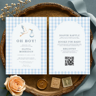 All in One Oh Boy Ooievaar Gingham Baby Shower Kaart