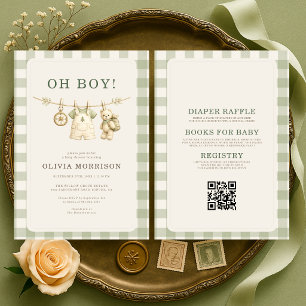 All in One Oh Boy Woodland Teddybeer Babyshower Kaart