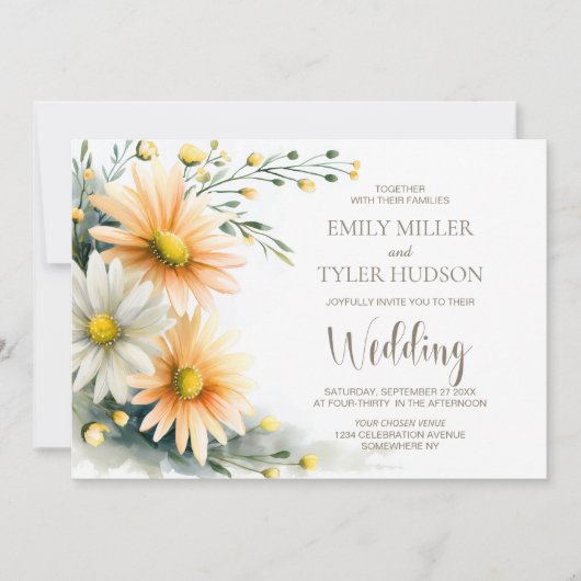 All in One Orange and White Daisies Wedding Kaart (Voorkant)