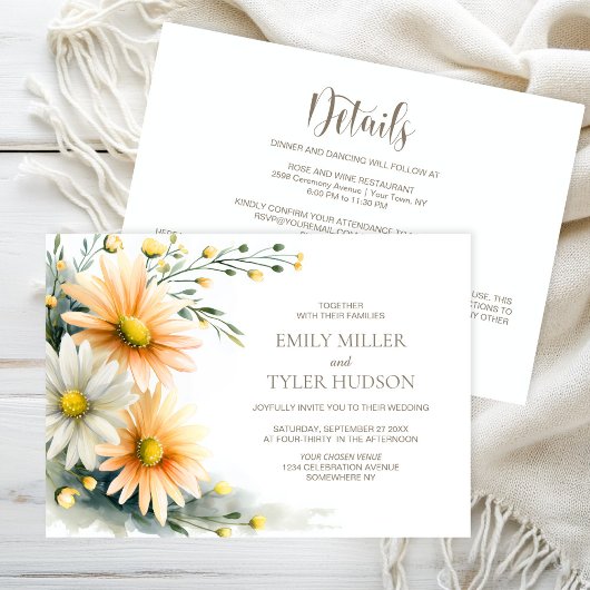 All in One Orange and White Daisies Wedding Kaart