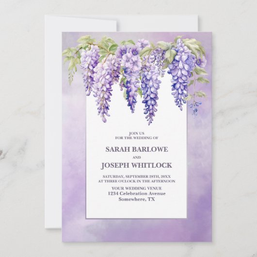 All In One Paarse Wisteria Bloem Bruiloft Kaart (Voorkant)