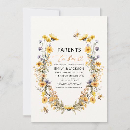 All in One Parents to Bee Wildflower Baby shower Kaart (Voorkant)