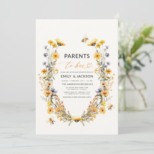 All in One Parents to Bee Wildflower Baby shower Kaart (Staand voorkant)