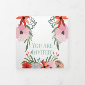 All in One Peachy Lavendel Rood Roze Bloemen Bruil Drieluik Uitnodiging (Cover)