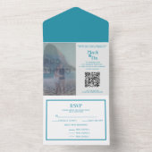 All in One Photo Blue Wedding Invitation QR-code Uitnodiging (Binnen)