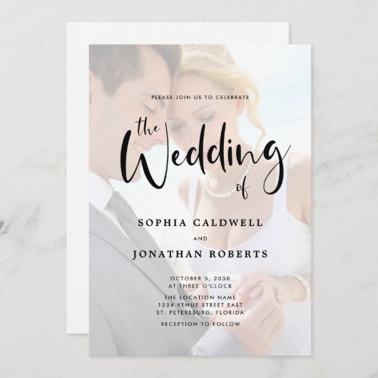 All-in-One Photo Overlay Calligraphy Weddenschap Kaart (Voorkant / Achterkant)