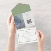 All in One Photo Wedding Sage Invitation QR-code Uitnodiging (Afscheurbaar)