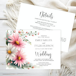 All in One Pink and White Daisies Wedding Kaart