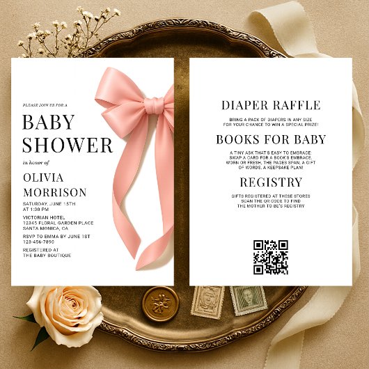 All in One Pink Bow Coquette Baby Shower Kaart