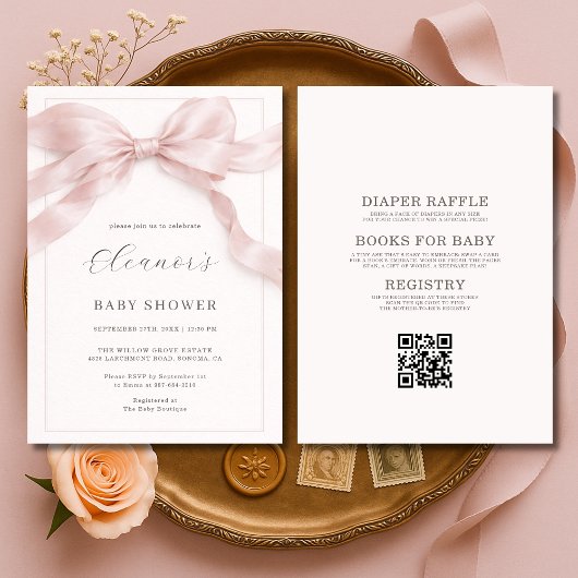 All in One Pink Bow Girl Baby Shower Kaart