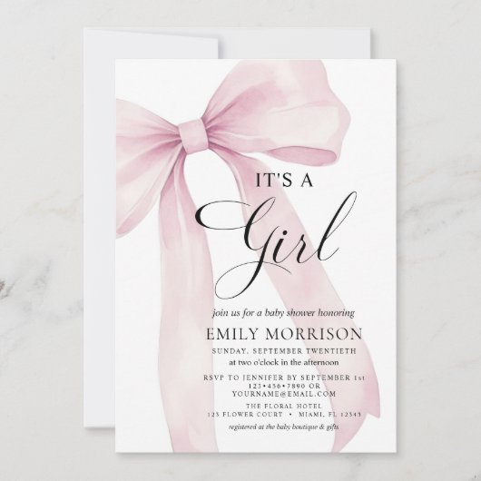All in One Pink Bow Het is een meisje Baby shower Kaart (Voorkant)