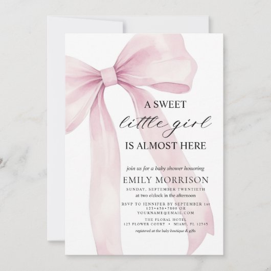 All in One Pink Bow Sweet Little Girl Baby shower Kaart (Voorkant)