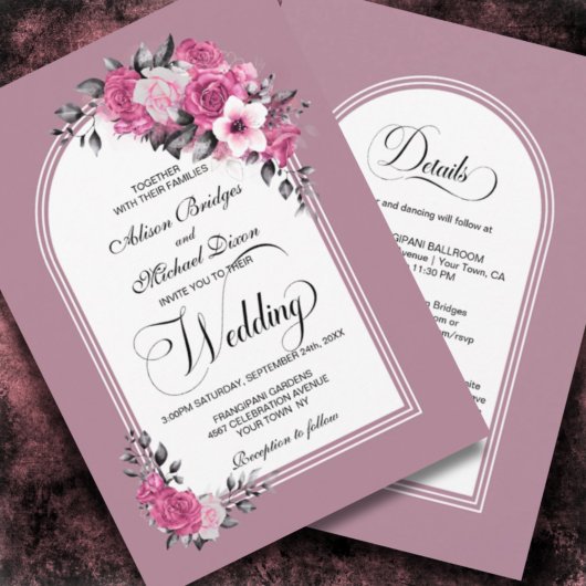 All In One Pink Floral Arch Dusty Rose Wedding Kaart