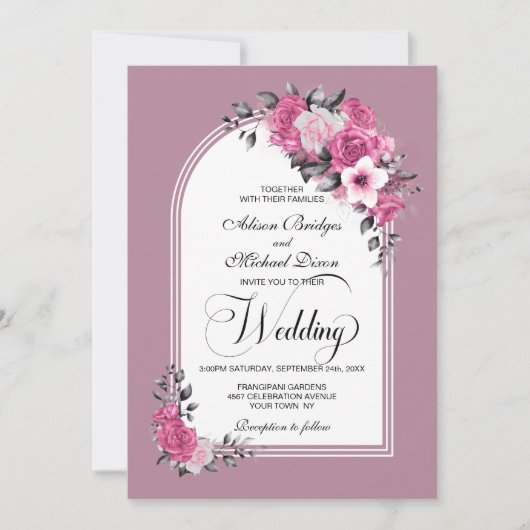 All In One Pink Floral Arch Dusty Rose Wedding Kaart (Voorkant)