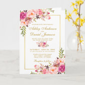 All-in-One Pink Floral Weduwfoto uitnodiging (Gele Bloem)