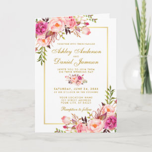 All-in-One Pink Floral Weduwfoto uitnodiging