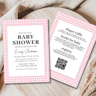 All in One Pink Gingham Baby Girl Shower Kaart