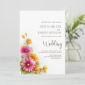 All in One Pink Orange Floral Wedding Kaart (Staand voorkant)