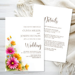 All in One Pink Orange Floral Wedding Kaart