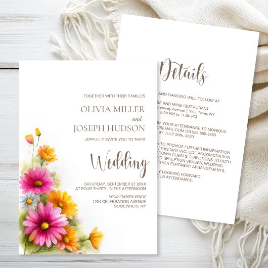 All in One Pink Orange Floral Wedding Kaart