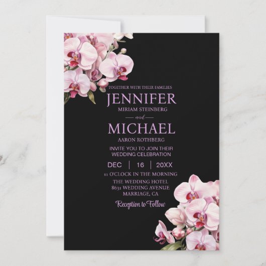 All in One Pink Orchids Black Wedding Uitnodiginge Kaart (Voorkant)