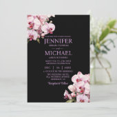 All in One Pink Orchids Black Wedding Uitnodiginge Kaart (Staand voorkant)