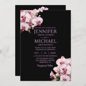 All in One Pink Orchids Black Wedding Uitnodiginge Kaart (Voorkant / Achterkant)