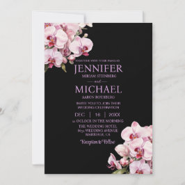 All in One Pink Orchids Black Wedding Uitnodiginge Kaart