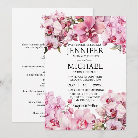 All in One Pink Orchids Wedding Uitnodigingen (Voorkant / Achterkant)