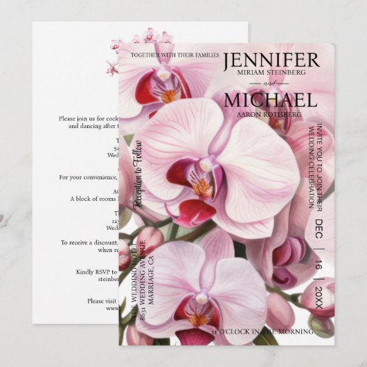 All in One Pink Orchids Wedding Uitnodigingen (Voorkant / Achterkant)