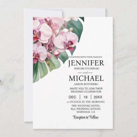 All in One Pink Orchids Wedding Uitnodigingen (Voorkant)