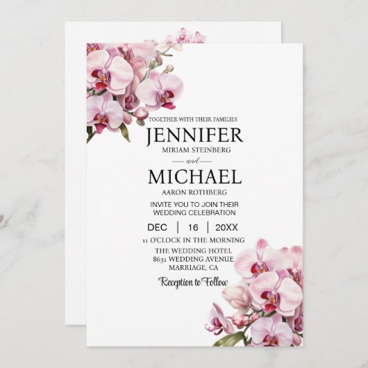 All in One Pink Orchids Wedding Uitnodigingen (Voorkant / Achterkant)
