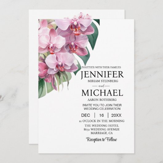 All in One Pink Orchids Wedding Uitnodigingen (Voorkant / Achterkant)