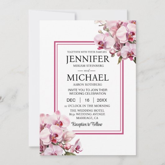 All in One Pink Orchids Wedding Uitnodigingen (Voorkant)