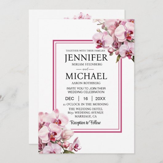 All in One Pink Orchids Wedding Uitnodigingen (Voorkant / Achterkant)