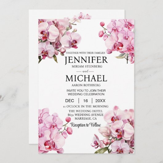 All in One Pink Orchids Wedding Uitnodigingen (Voorkant / Achterkant)