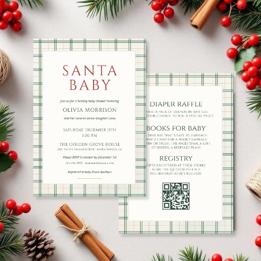 All in One Preppy Plaid Santa Baby Shower Kaart