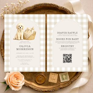 All in One Puppytje Neutraal Beige Baby Shower Kaart