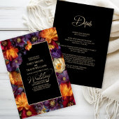 All in One Purple and Orange Floral Black Wedding Kaart