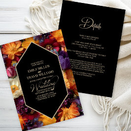 All in One Purple and Orange Floral Black Wedding Kaart