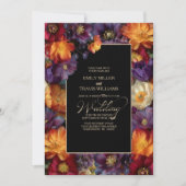 All in One Purple and Orange Floral Black Wedding Kaart (Voorkant)