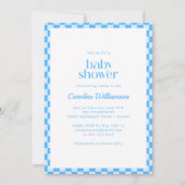 All in One QR Code Blauwe Check Retro Baby Shower Kaart (Voorkant)