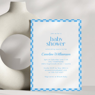 All in One QR Code Blauwe Check Retro Baby Shower Kaart